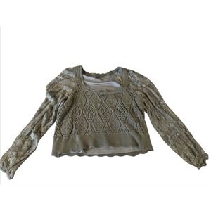 Miss Me Paisley Print Crochet Cropped Top Size X-Large Sage Green Used XL